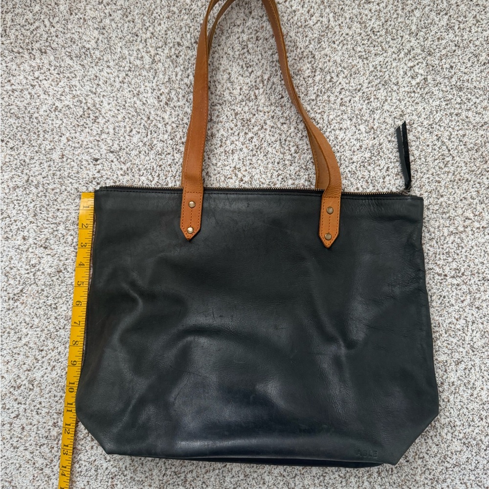 ABLE Leather Tote Bag with Contrast Tan Handles - Black